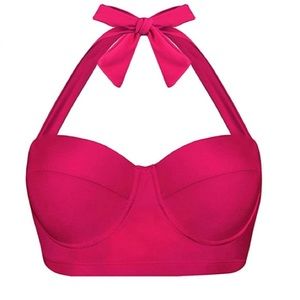 Angerella Hot Pink Retro Style Bikini Top Halter NEW
